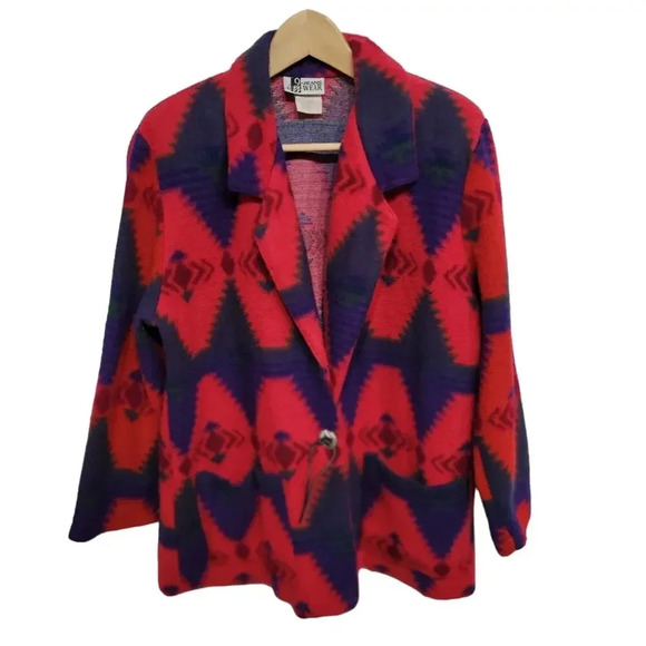 Vintage 1990s Southwest Aztec Fleece Oversized Jacket Medium - Picture 1 of 4